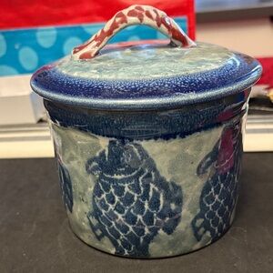 Artistic Scott Barnium Ceramic Jar with Fish Motif